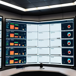 **

Prompt: A futuristic supply chain control tower. Multiple screens display real-time data visualizations of product flow, IoT sensor readings (temperature, location), and blockchain transaction records. Focus on the connectivity and transparency enabled by data. Emphasize a clean, modern aesthetic. Incorporate subtle visual cues suggesting sustainability.

**