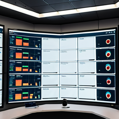 Home 17 **
Prompt: A futuristic supply chain control tower. Multiple screens display real-time data visualizations of product flow, IoT sensor readings (temperature, location), and blockchain transaction records. Focus on the connectivity and transparency enabled by data. Emphasize a clean, modern aesthetic. Incorporate subtle visual cues suggesting sustainability.
**