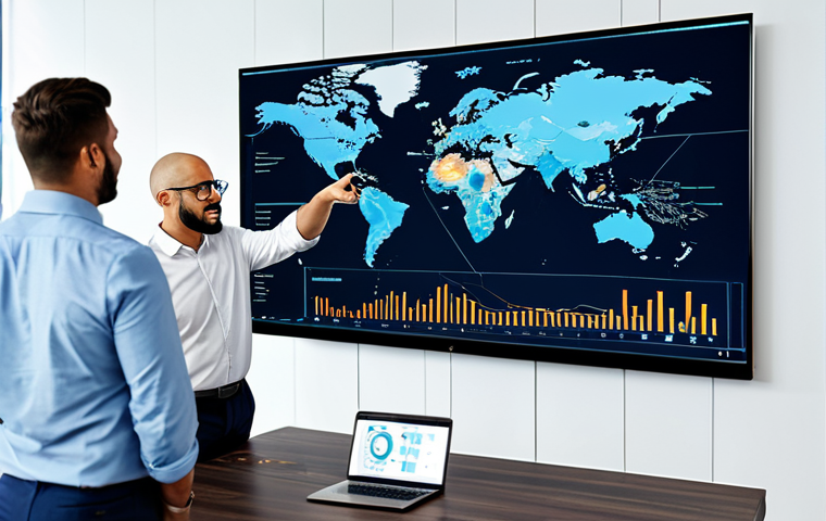 **

"A diverse group of professionals collaborating around a digital supply chain map displayed on a large screen. Modern office environment, with individuals pointing to data points and discussing strategies. The scene emphasizes collaboration, data analysis, and technology. Fully clothed, appropriate attire, professional setting, safe for work, perfect anatomy, natural proportions, high quality."

**