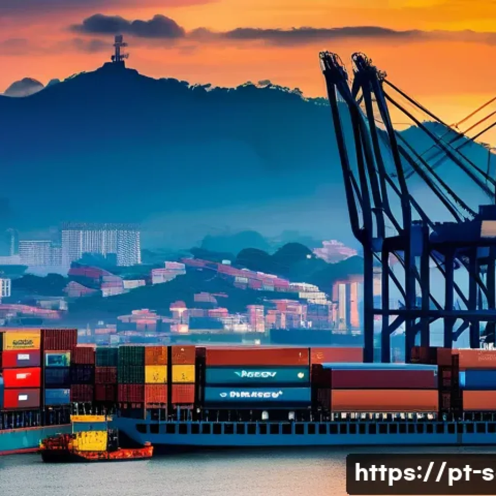 SCM 실무에서의 글로벌 물류 문제 해결 - **Prompt:** "A vibrant, panoramic view of the Port of Santos, Brazil, at sunset, bustling with activ...
