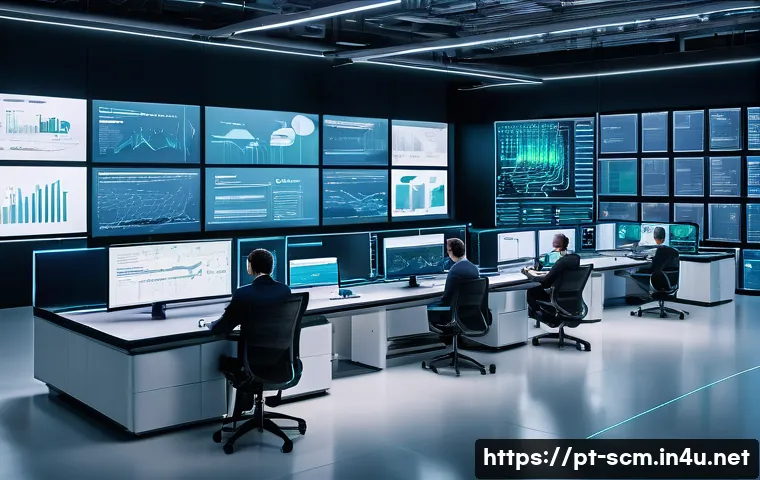 SCM 주요 소프트웨어 리뷰 - **Prompt for AI in SCM**:
"A vibrant, high-tech control room in a modern logistics hub. In the f...