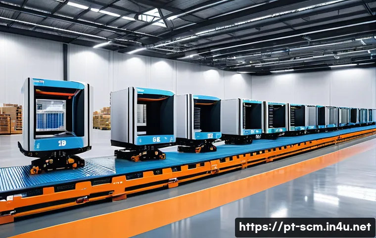 SCM와 미래의 직업 시장 - A modern logistics warehouse interior showcasing advanced automation and robotics technology in acti...