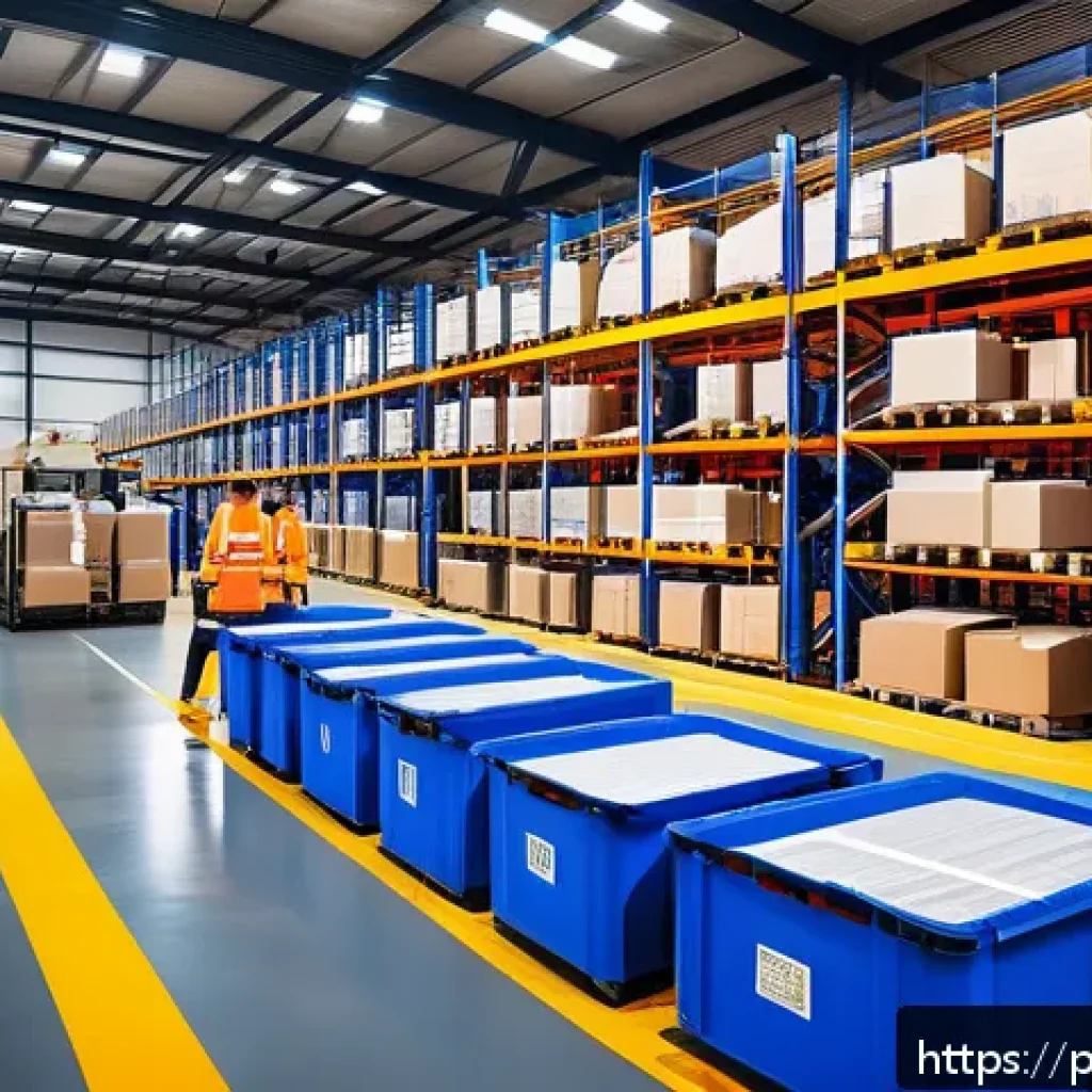 SCM에서의 혁신적 접근 방법 - A modern Brazilian logistics distribution center bustling with activity, featuring advanced mobile r...