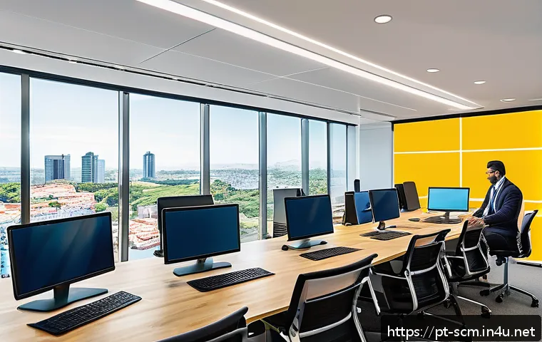 SCM 실무에서의 비효율 관리 사례 - A modern corporate office scene showing a diverse team of professionals from purchasing, logistics, ...