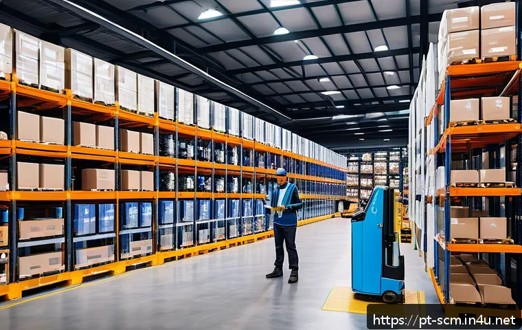 공급망관리와 고객 만족 개선 방안 - A modern Brazilian warehouse interior showcasing advanced automation technology, with autonomous car...